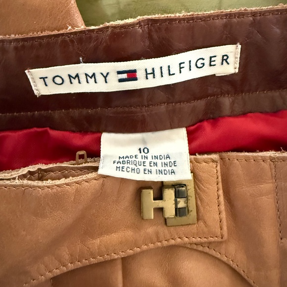 Vtg Tommy Hilfiger Women's Rich Tan Solid Leather Pants Size 10 Moto Boho Biker - Picture 3 of 9